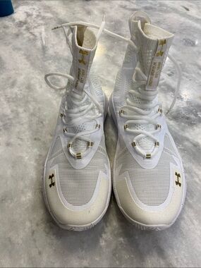Under Armour White and Gold High-Top Athletic Sneakers